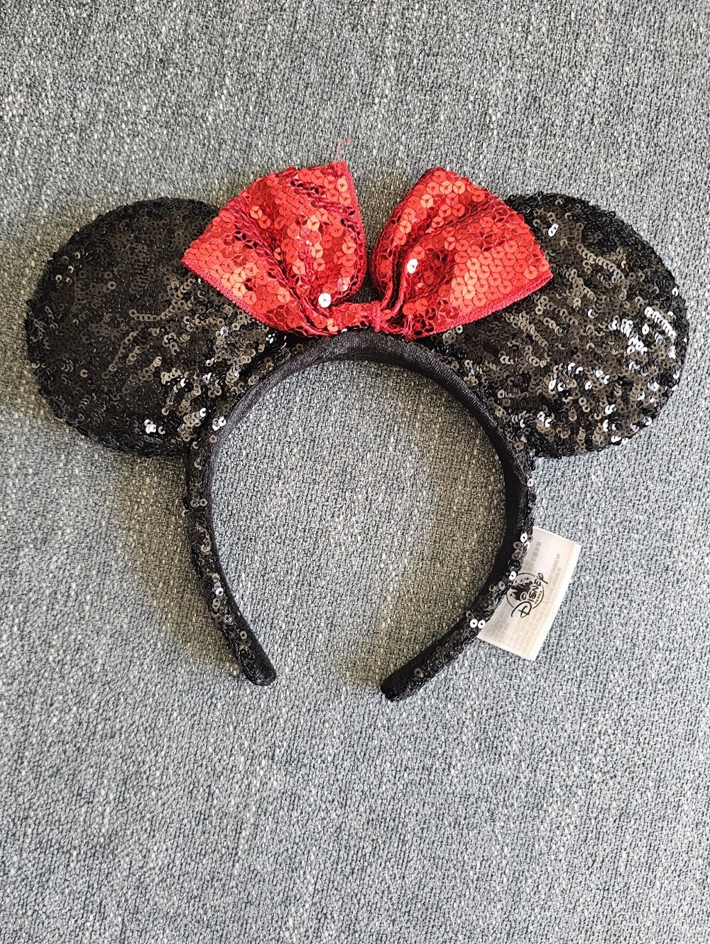 Disney Parks Minnie Mouse Black Red Sequin Bow Ear Headband